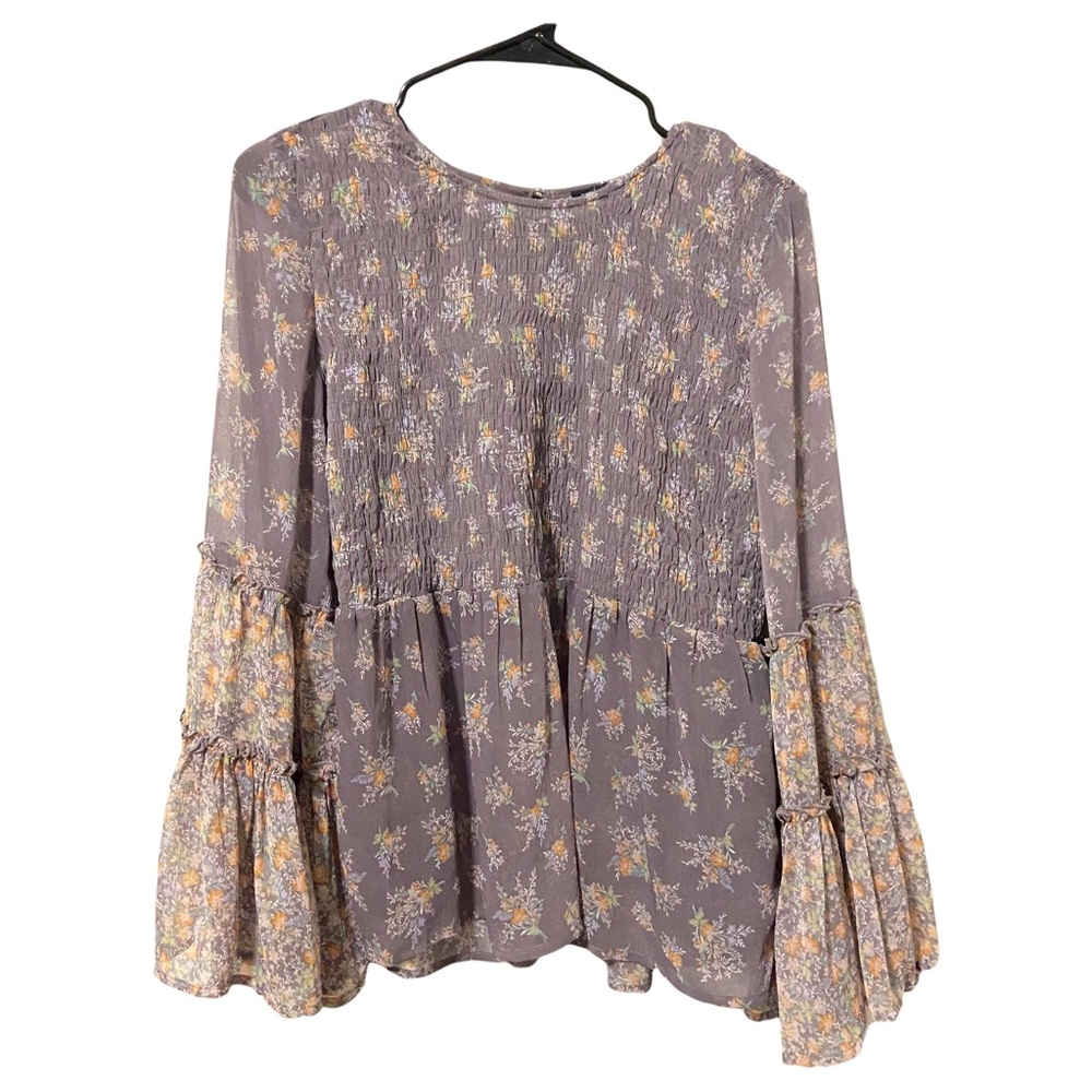 American Eagle Sheer Floral Bell Sleeve Blouse Size Small Hippie Summer - Picture 2 of 8